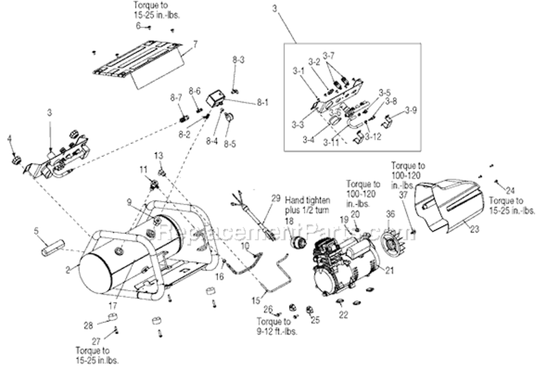 Page A Diagram and Parts List for C3550 Type 1 Porter Cable Compressor